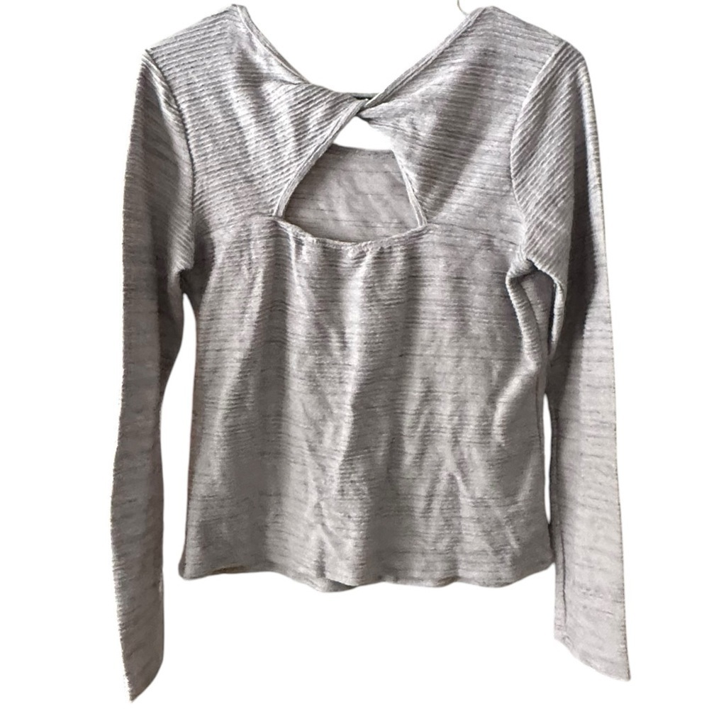 Willow & Root Gray Ribbed Twist Back Long Sleeve Top M - Picture 4 of 5